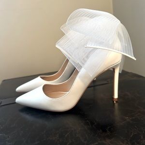 Charles David Tulle White Bridal Pump